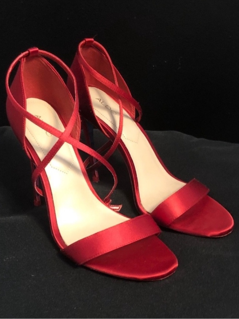 Aldo Scarlet Red Satin Crisscross Strap High Heels